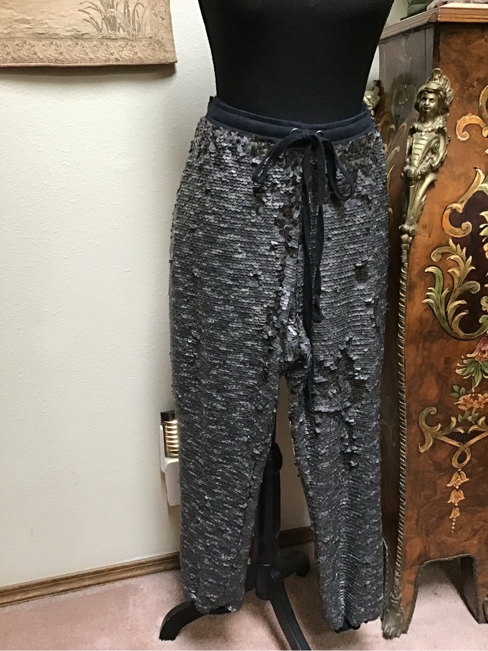 Free People Gray Sequin Drawstring Joggers